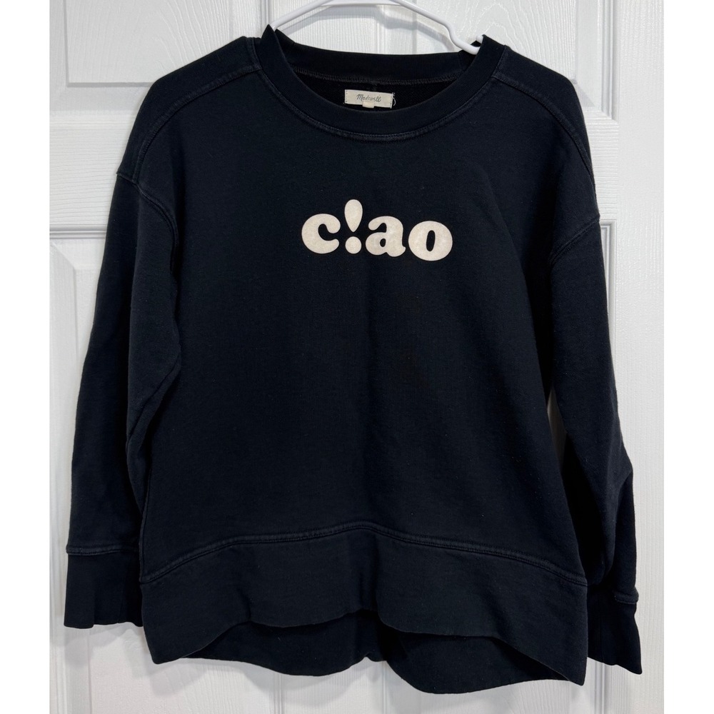 Madewell Ciao Graphic Sweatshirt Women's Small Black Cotton Crewneck F5117